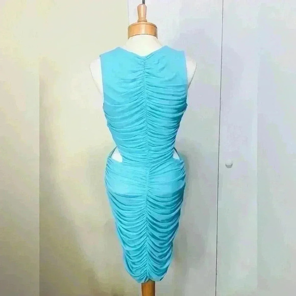 ROYALTY BY MALUMA Womens Scuba Blue Cut Out Ruched Body Con Dress Size Medium - Picture 5 of 8